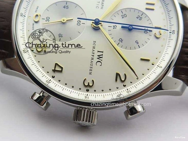 MIROTIME 1219 ModernLook Portuguese IW371445 ZF 1:1 Best Edition SS White Dial Gold Markers On Brown Leather Strap A79350 V 7269